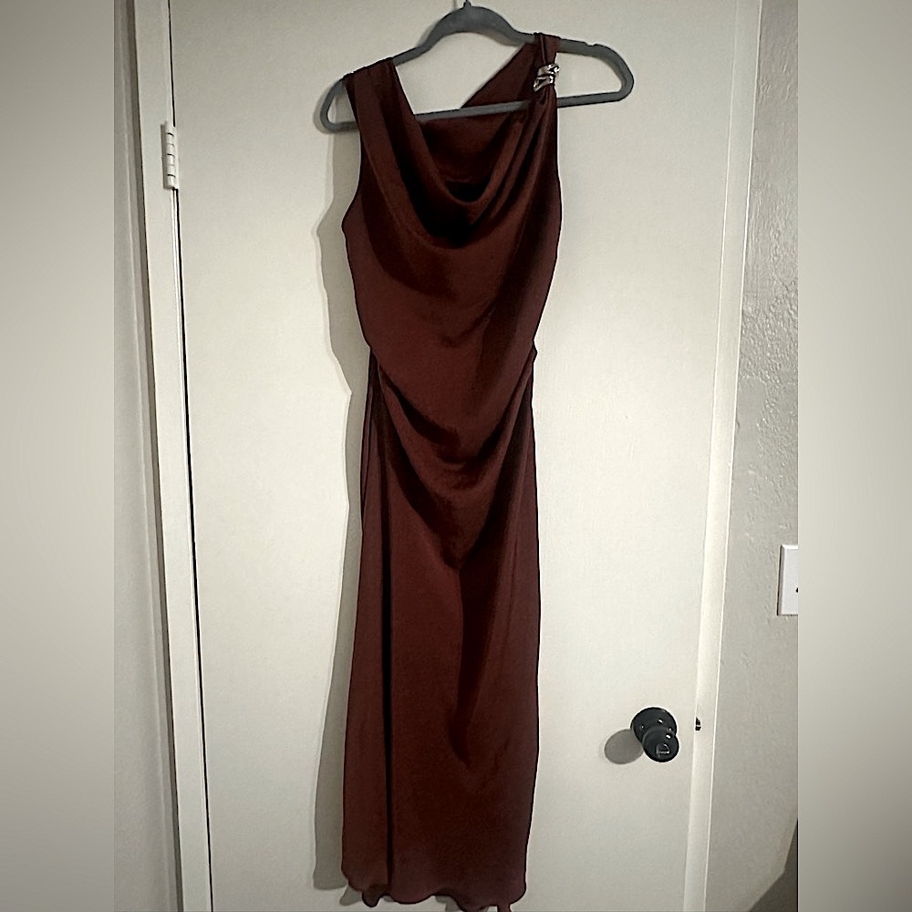 Zara Brown Satin Maxi Dress wedding guest
